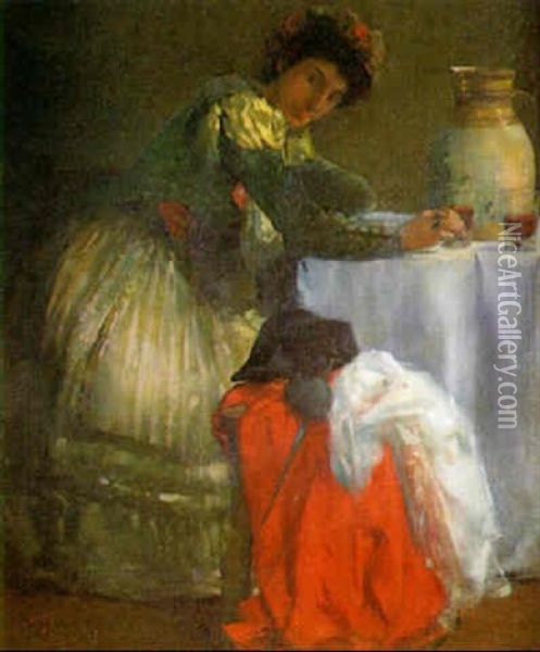 Dama Goyesca Bebiendo Oil Painting - Angel (Monedero) Lizcano y Esteban