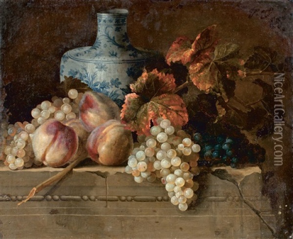 Nature Morte Aux Raisins Et Peches Oil Painting - Nicolas de Largilliere