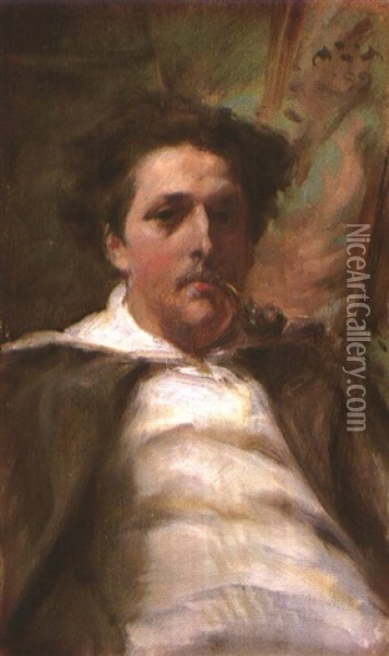 Portrait Of A Young Man Smoking A Pipe Oil Painting - Harper Pennington
