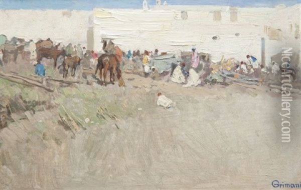 Passage De La Douane A Tanger Oil Painting - Guido Grimani