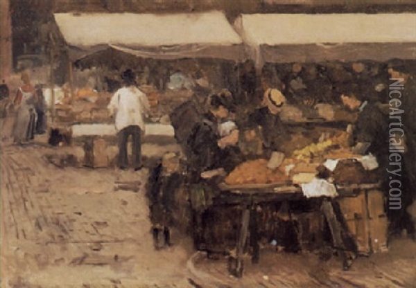 A Market In The Hague Oil Painting - Floris Arntzenius