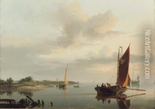Shipping On A Calm Oil Painting - Hermanus Koekkoek