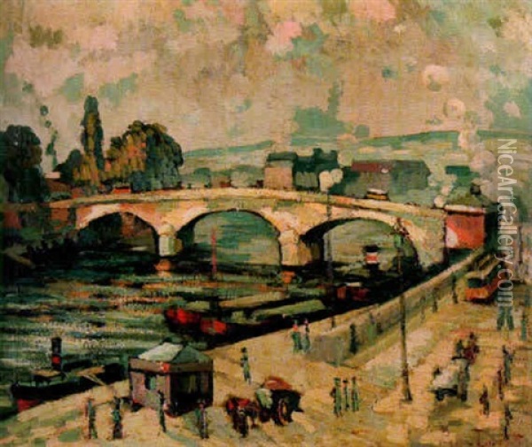 Quai Anime - Le Pont Neuf Oil Painting - Pierre Dumont