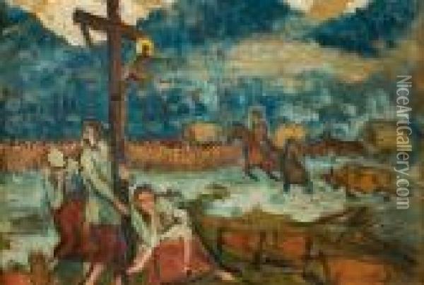 Oplakiwanie - Scena Alegoryczna Z I Wojny Swiatowej, Ok. 1914-1918 Oil Painting - Fryderyk Pautsch