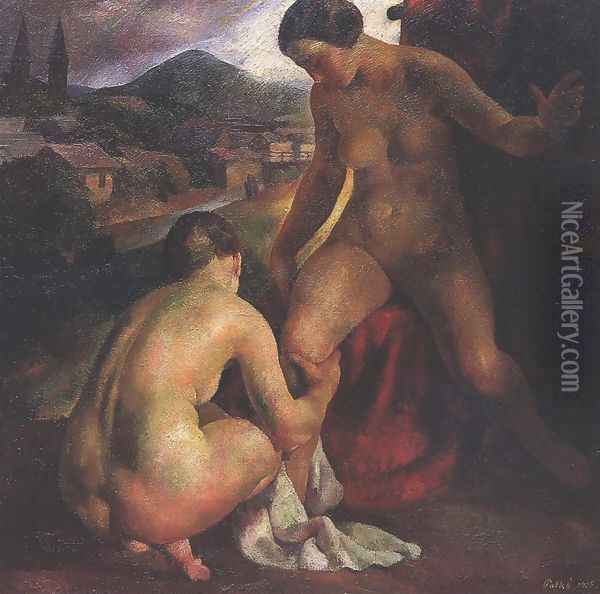 Women Bathing 1926 Oil Painting - Karoly Patko