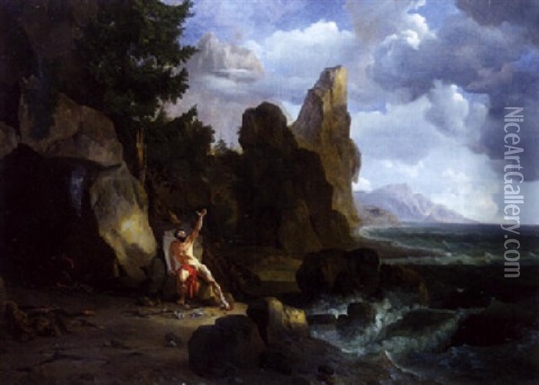 Paysage Historique Representant Philoctete Dans L'ile De Lemnos Oil Painting - Jean Charles Joseph Remond