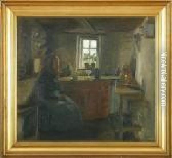 Interior With Old Woman Oil Painting - Carl Vilhelm Meyer