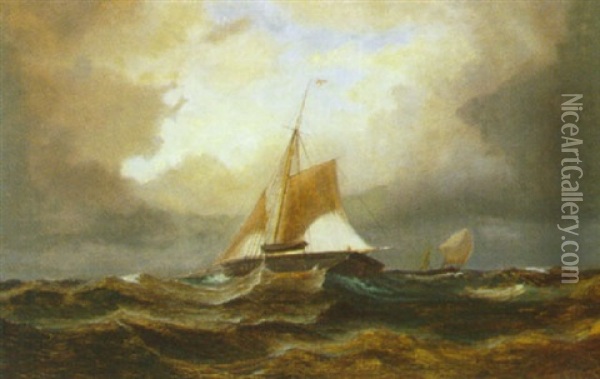Marine Med Sejlskibe I Hoj So Oil Painting - Carl Julius Emil Olsen