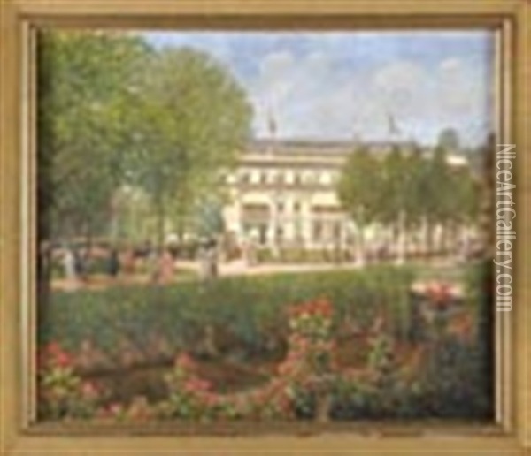 Flaneure Im Park Des Hotels Badischer Hof In Baden-baden Oil Painting - Otto Albert Koch
