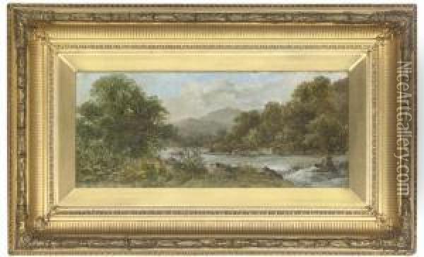 A River Landscape, Wales Oil Painting - Thomas Stanley Barber