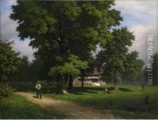 House Between Walnuts (grassland Called Schellenmatt) Oil Painting - Robert Zund