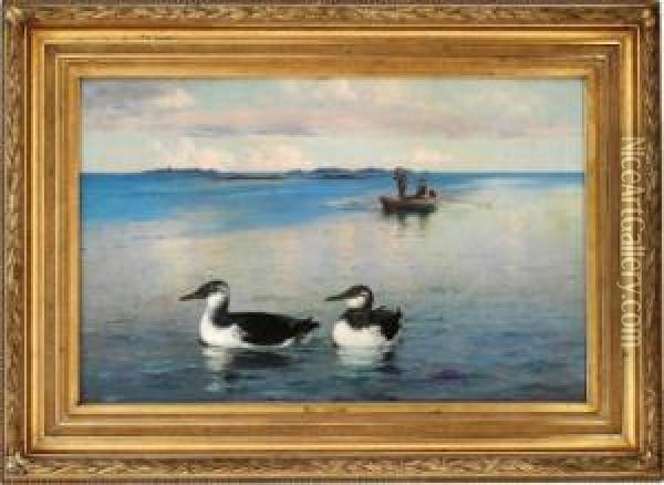 Lomvijakt 1904 Oil Painting - Lars Laurits Larsen Haaland