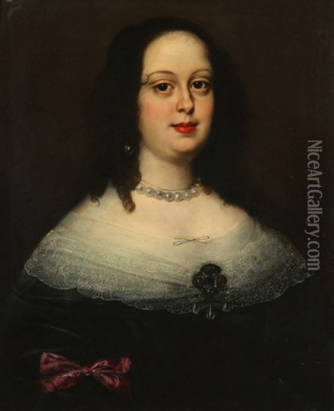 Portrait Of Vittoria Della Rovere (1622-1694), Bust-length, In A Black Dress With A Lace Collar And Diamond Brooch Oil Painting - Justus Sustermans