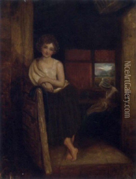 A Peasant Girl In A Rustic Interior Oil Painting - Henry Robert Morland