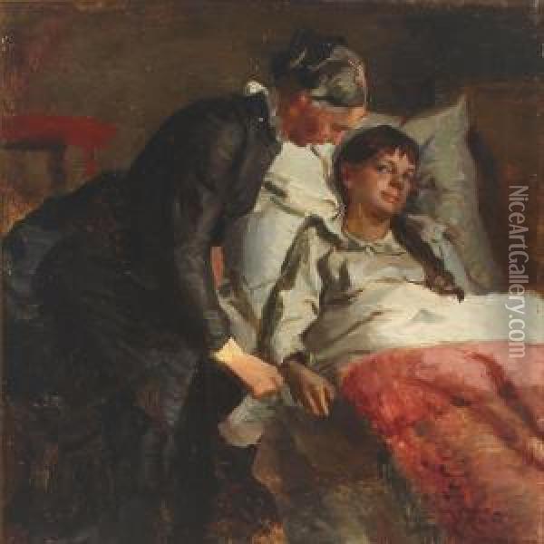 Sickbed. Oil Painting - Vilhelm J. Rosenstand