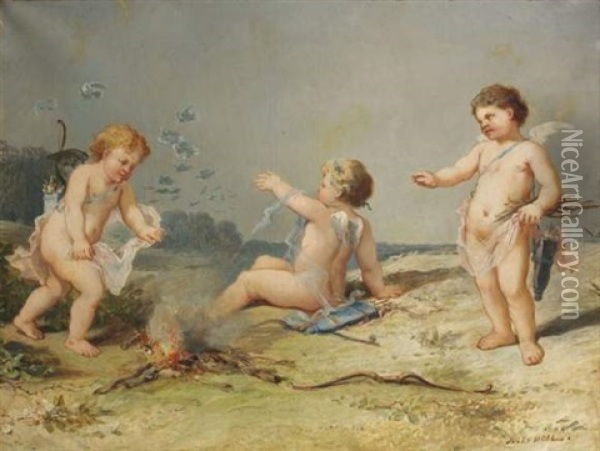 Amours Allumant Le Feu De La Passion Oil Painting - Jules Achille Noel