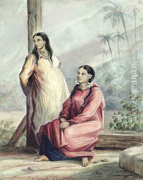 Two Tahitian Women, c.1841-48 Oil Painting - Maximilie Radiguet