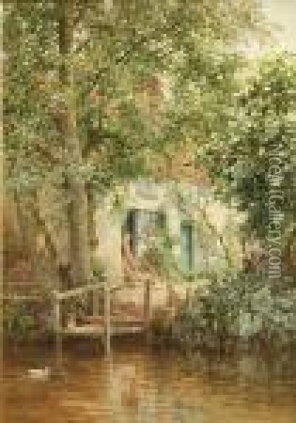 A Cottage By The River Oil Painting - Harry Sutton Palmer