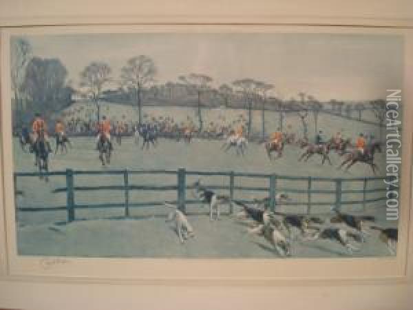 ' The Whaddon Chase ' Down From Christmas Gorse Oil Painting - Cecil Charles Aldin