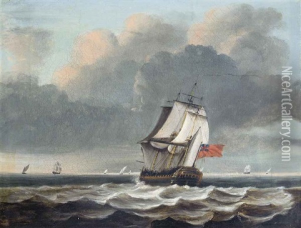 A Frigate Heeling In The Breeze In The Channel Oil Painting - David (of York) Dalby