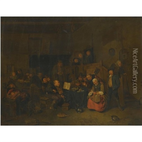 A Tavern Interior With Peasants Merrymaking Oil Painting - Egbert van Heemskerck the Younger