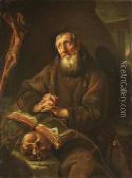 St Francis In Prayer Oil Painting - Christian Wilhelm Ernst Dietrich