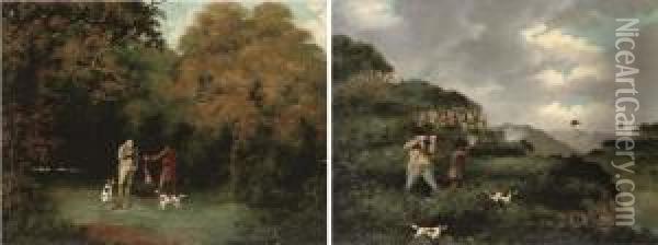 The Grouse Shoot; And A Woodland Shoot Oil Painting - Samuel John Egbert Jones
