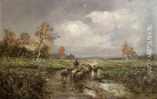Schafer Mit Herde Oil Painting - Adolf Kaufmann