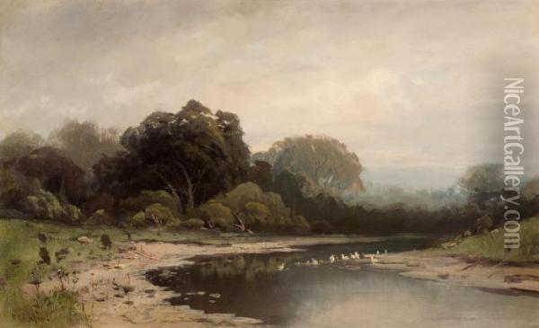 On Merced River Cala Oil Painting - Frederick Ferdinand Schafer