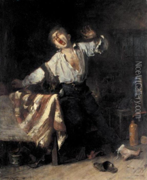 The Lazy Apprentice Oil Painting - Mihaly Munkacsy