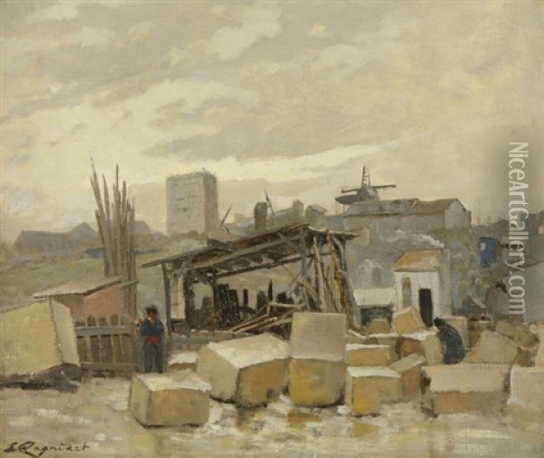 La Construction Du Sacre Coeur Oil Painting - Emile Cagniart