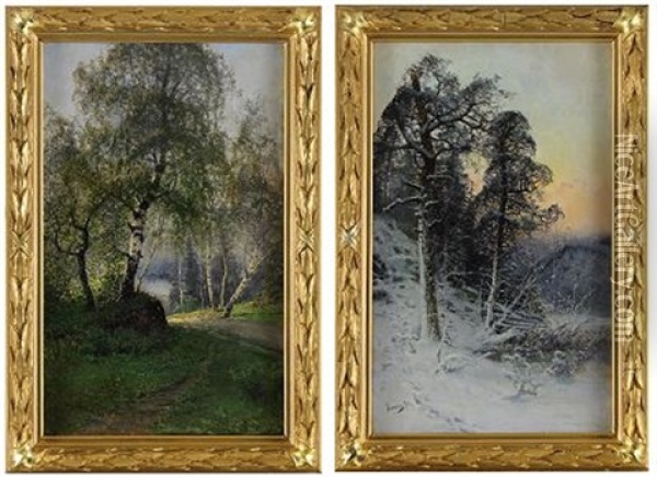 Arstiderna (+ Vinter Och Sommar; 2 Works) Oil Painting - Johan Kindborg