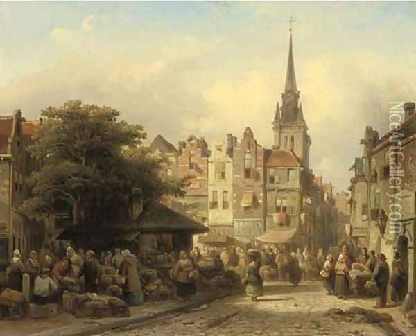 A busy market on a sunny day Oil Painting - Elias Pieter van Bommel