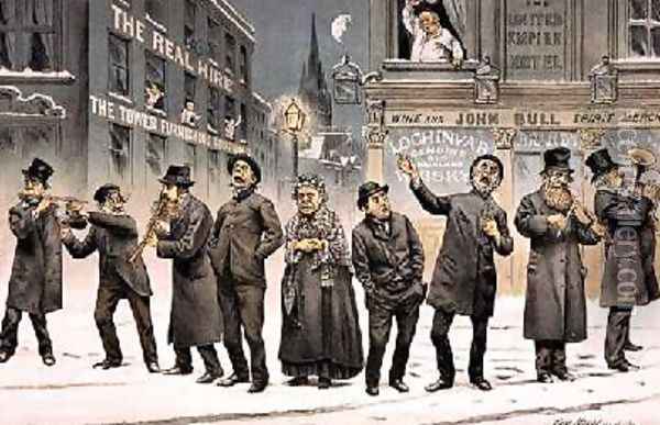 The Waits and May They Continue to Wait from St Stephens Review Presentation Cartoon 25 December 1886 Oil Painting - Tom Merry