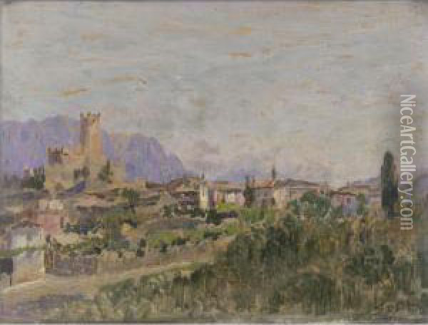 Veduta Di Castel Malcesine, Lago Di Garda Oil Painting - Carlo Cressini
