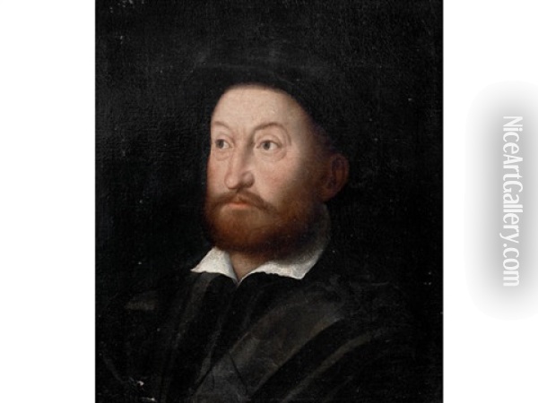 Portrait Of A Gentleman, Bust-length, In A Black Cap Oil Painting - Jan Stephan von (Calcker) Calcar