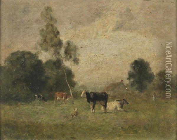 Vaches Dans Un Champ Oil Painting - Jean Pezous