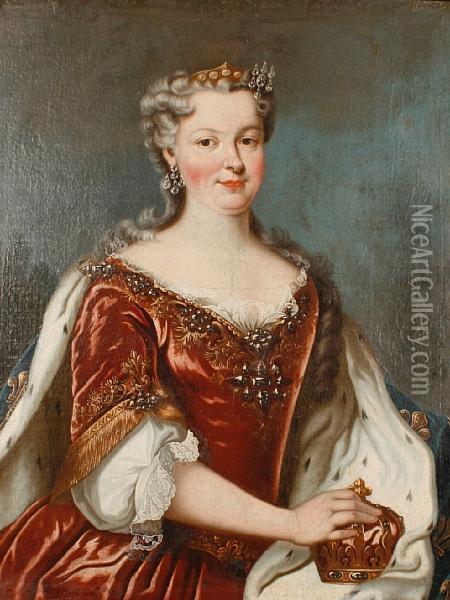 Portrait Of Queen Maria Leszczynska Oil Painting - Alexis Simon Belle