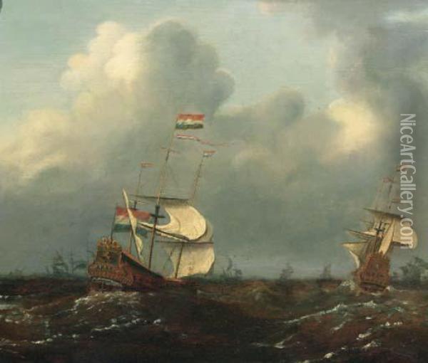 Men-o'-war Offshore Oil Painting - Willem van de, the Elder Velde
