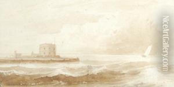 A Martellotower On The Channel Coast Oil Painting - Francois Louis Thomas Francia