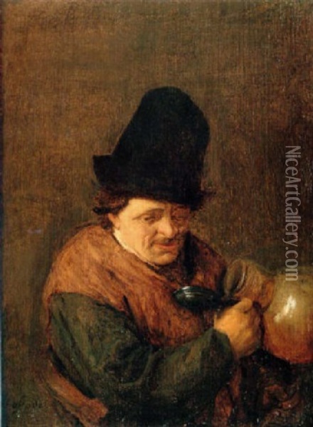 A Pleasant Drinking From A Flaggon Oil Painting - Adriaen Jansz van Ostade