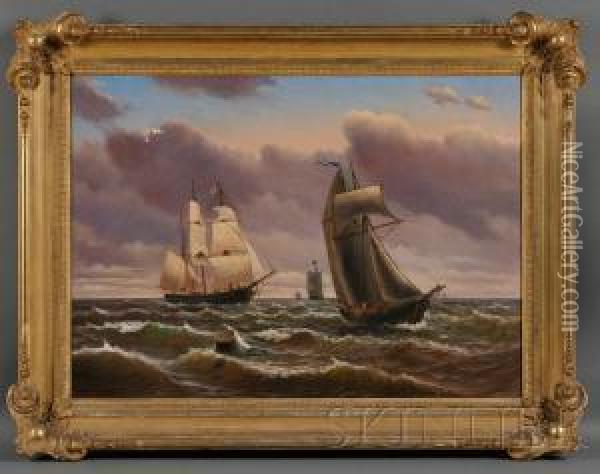 Storm Clouds Clearing, 
Vessels At Sea. Oil Painting - Franklin Stanwood