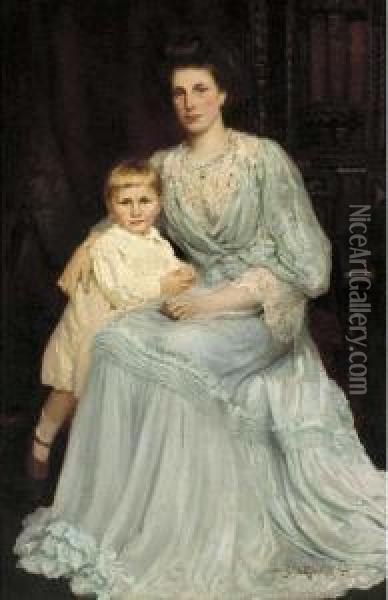 Portrait Of A Mother And Child Oil Painting - William J. Medcalf