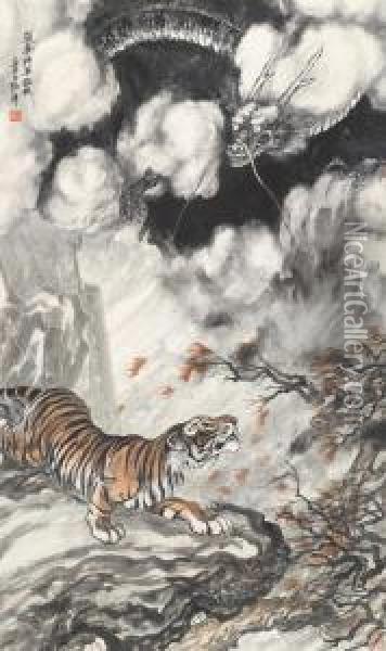 Tiger Oil Painting - Zhang Shanzi