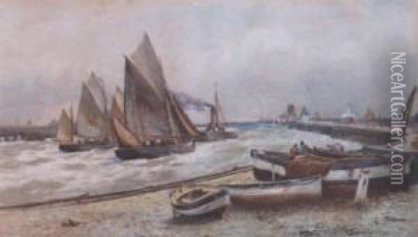 Busy Shoreline Oil Painting - Robert Malcolm Lloyd
