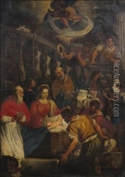 Adoration Of The Shepherds Oil Painting - Leandro da Ponte Bassano