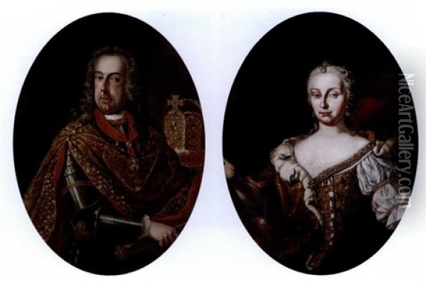 Portrait Of The Empress Maria Theresia Of Austria (+ Portrait Of The Emperor Franz Stephan Of Austria; Pair) Oil Painting - Martin van Meytens the Younger