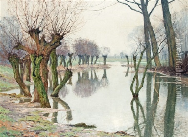 Willow Trees In The Rhine Meadows Oil Painting - Alfred Rasenberger
