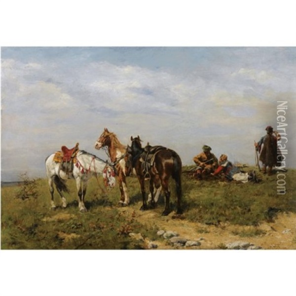 Resting Cossaks Oil Painting - Bohdan von Kleczynski