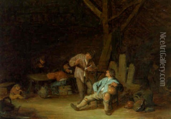 Peasants In A Tavern Oil Painting - Adriaen Jansz van Ostade